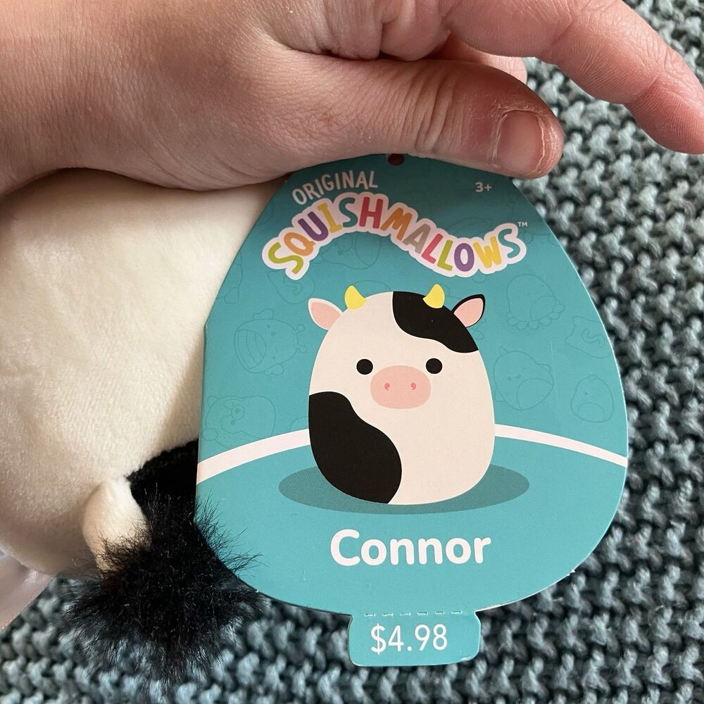 squishmallow cow clip connor 3.5” keychain new black and white cow stuffed